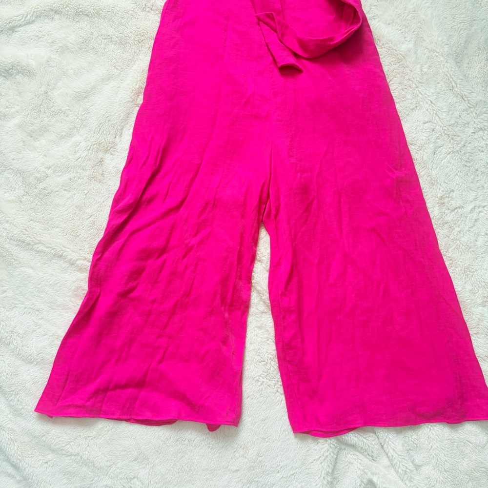 Maeve Anthropologie Fairycore Strapless Jumpsuit Barbie Neon Pink Cropped Leg - Picture 7 of 7